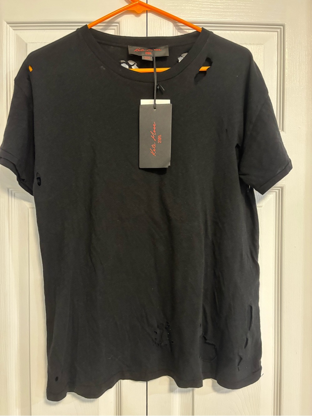 Zara Black Distressed Short-Sleeve Tee